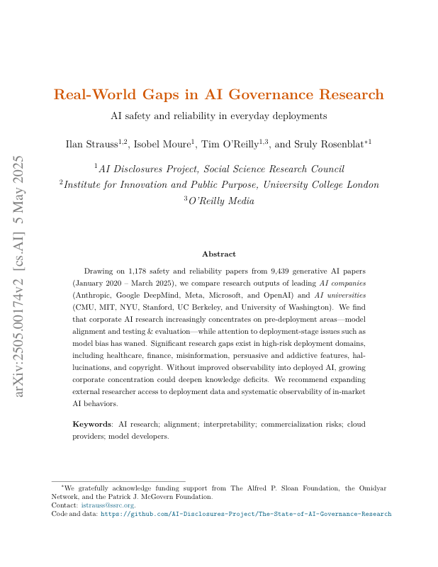 arXiv first page of Real-World Gaps in AI Governance Research